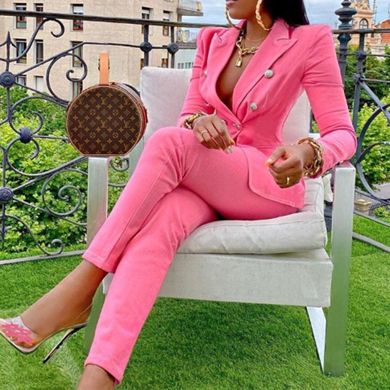 Women’s Casual Blazer & Straight-Leg Pants Set - Solid Color - ForVanity pant suit, women's clothing, women's outfits, women's suits Pant Suits