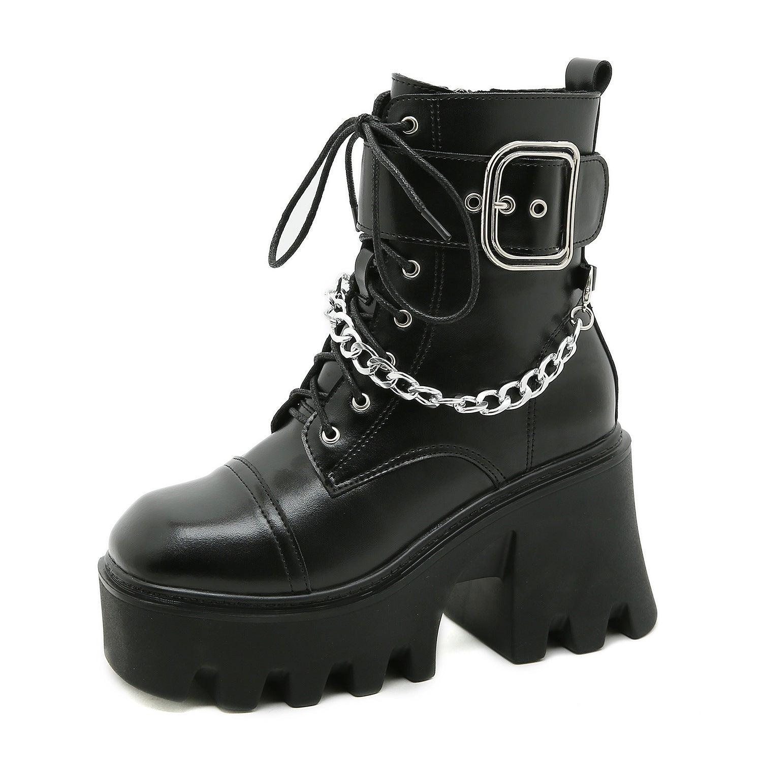 Chain Belt Buckle Platform Boots - ForVanity boots, women's shoes Shoes