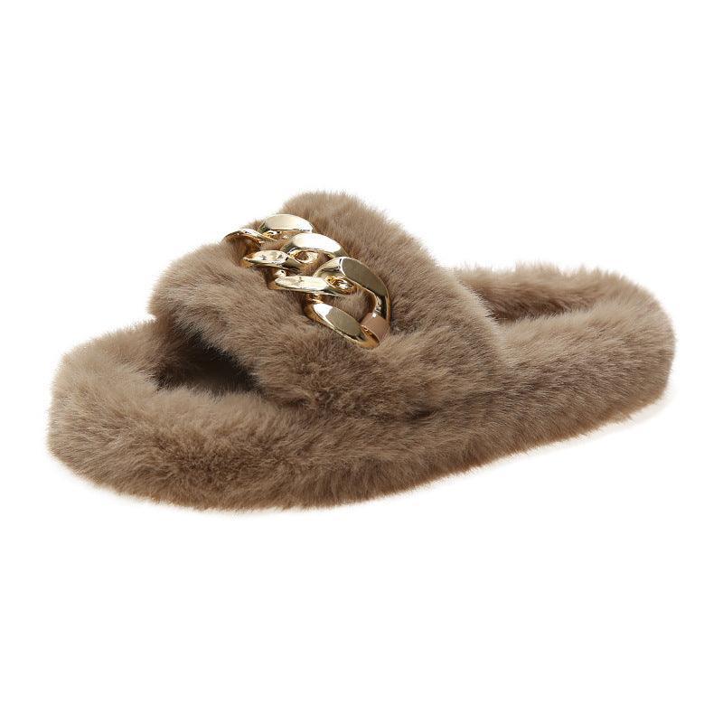 Chain Fuzzy Fluffy Winter House Slippers - ForVanity house slippers, women's shoes Slippers