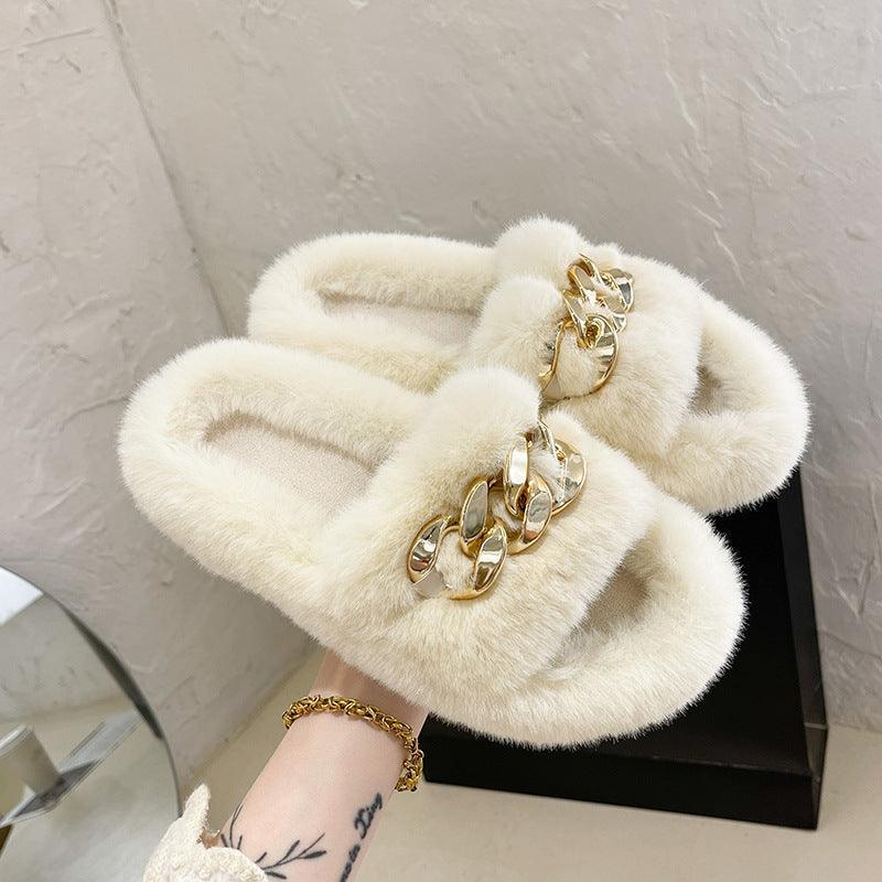 Chain Fuzzy Fluffy Winter House Slippers - ForVanity house slippers, women's shoes Slippers
