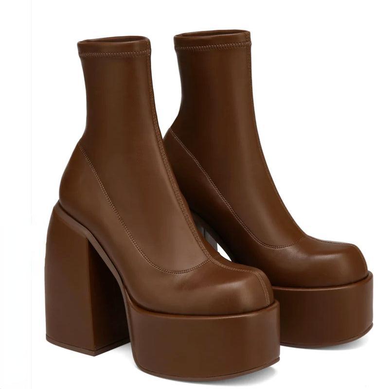 Chunky Fashion High Heel With Side Zipper Women Boots - ForVanity boots, women's shoes Boots
