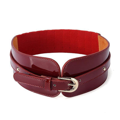 Woman's Elastic Wide Belt - Patent Leather Rivet Waist Seal with Hollow Design - ForVanity belts, women's accessories Belts