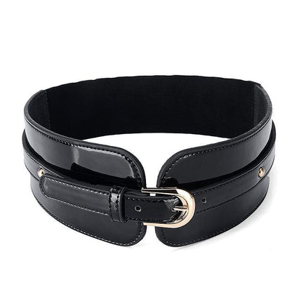 Woman's Elastic Wide Belt - Patent Leather Rivet Waist Seal with Hollow Design - ForVanity belts, women's accessories Belts