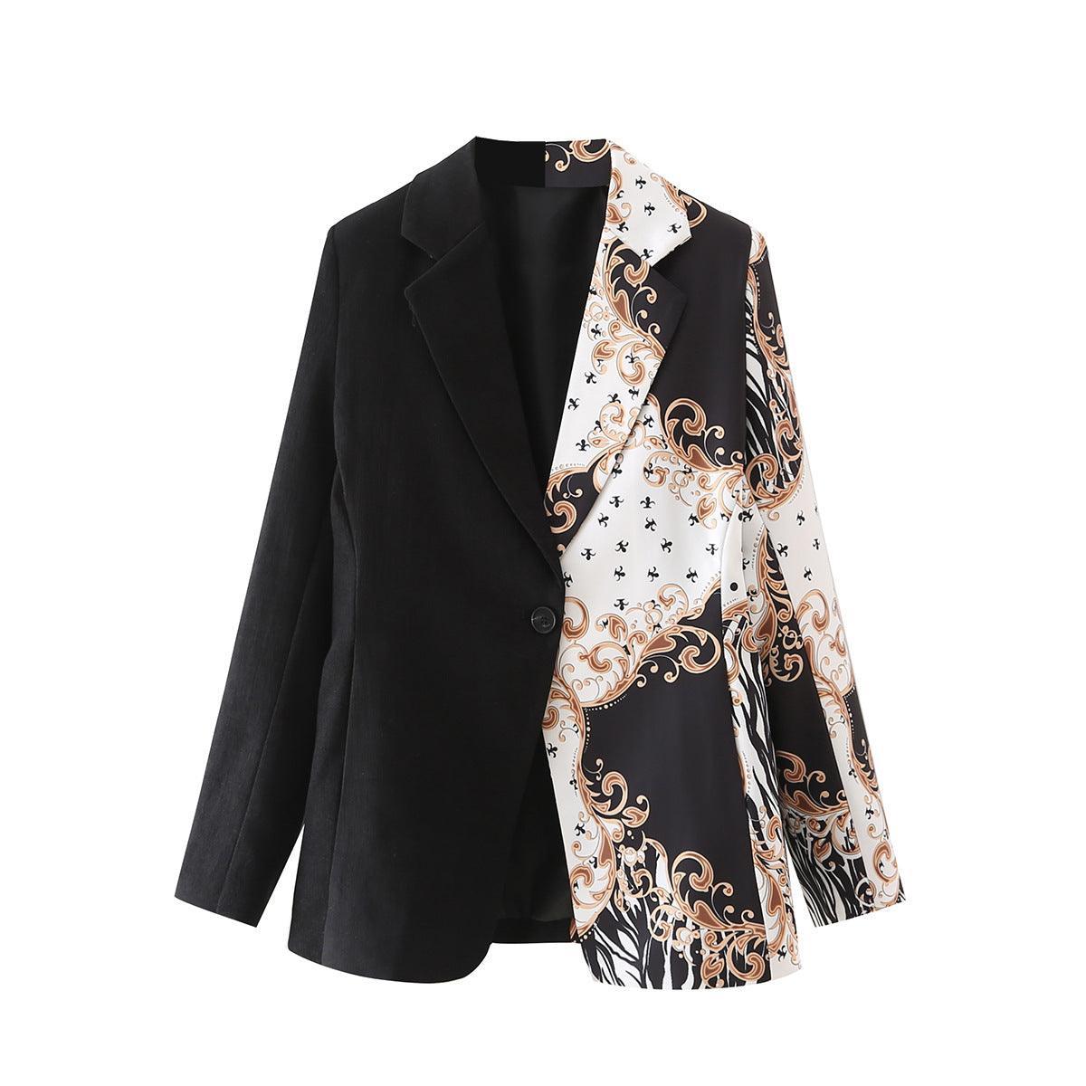 Color Matching Design Printed Blazer - Slim Fit Elegance for the Modern Woman - ForVanity blazer, jackets & coats, women's clothing Blazer
