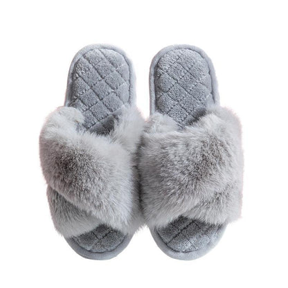 Cross-strap Furry Warm House Slippers - ForVanity house slippers, women's shoes Slippers