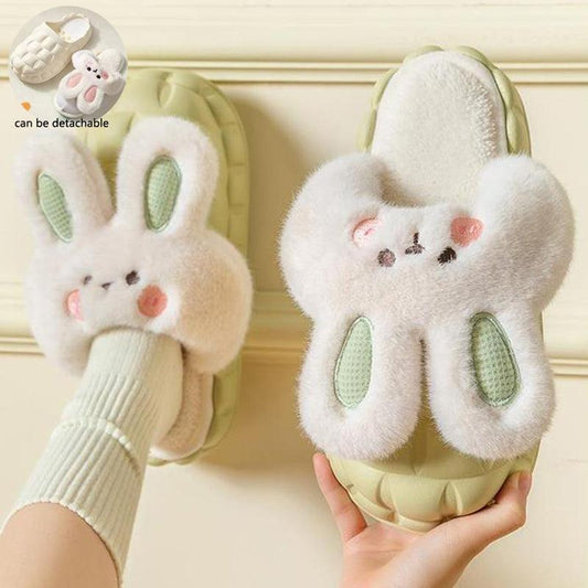 Cute Rabbit Shoes Winter Fuzzy Slippers Women Detachable Washable House Shoes - ForVanity 4