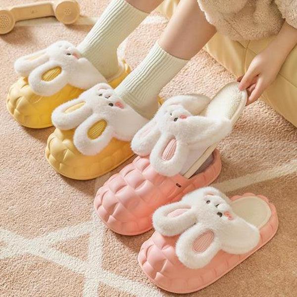 Cute Rabbit Shoes Winter Fuzzy Slippers Women Detachable Washable House Shoes - ForVanity 4