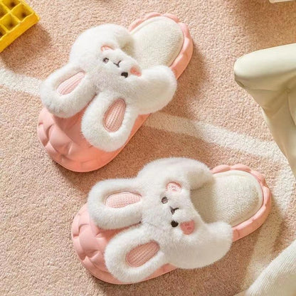 Cute Rabbit Shoes Winter Fuzzy Slippers Women Detachable Washable House Shoes - ForVanity 4