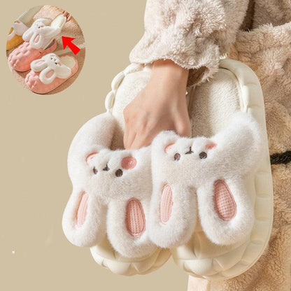 Cute Rabbit Shoes Winter Fuzzy Slippers Women Detachable Washable House Shoes - ForVanity 4