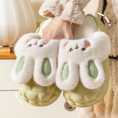 Cute Rabbit Shoes Winter Fuzzy Slippers Women Detachable Washable House Shoes - ForVanity 4