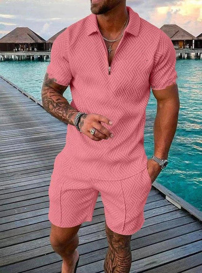 Casual Fashion Men's Polo T-Shirt & Shorts Set - ForVanity Beachwear, men's clothing, men's outfits, men's set, short outfit, Summer Men's Outfit