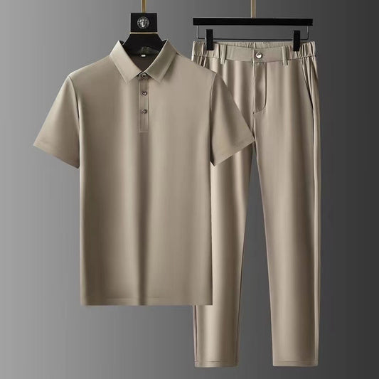 Men's Summer Leisure Outfit - Short Sleeve Lapel Shirt & Cropped Pants