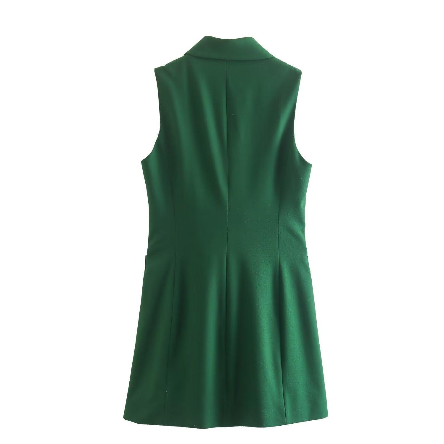 Elegant Style Lapel Green Long Vest for Office Wear - ForVanity jackets & coats, vest, women's clothing Vest
