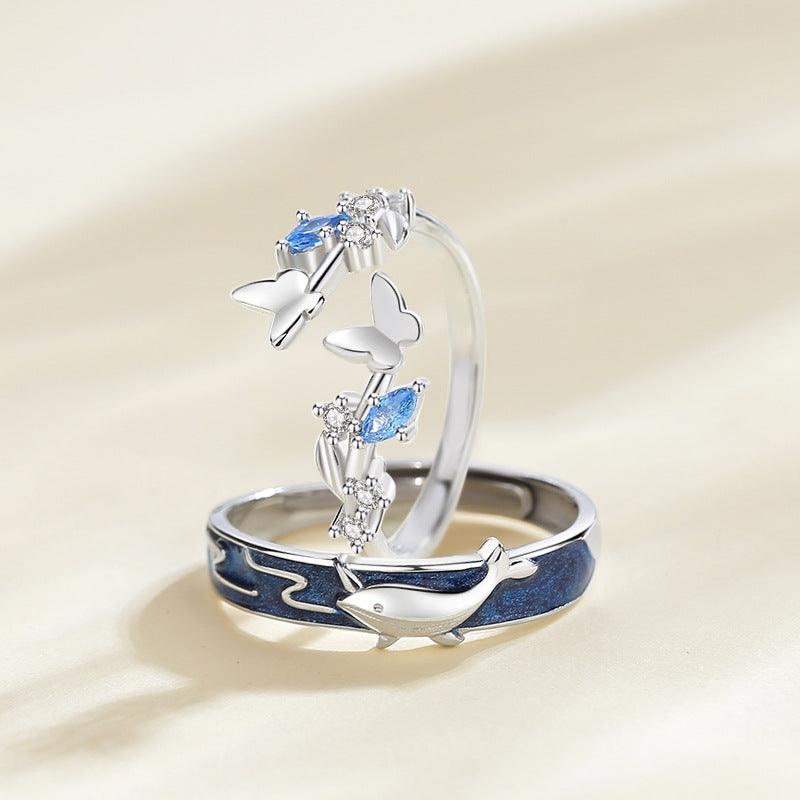 Fashion Whale Butterfly Couple Ring - ForVanity men's jewellery & watches, Valentine’s Day, Valentine’s Day Love Jewelry, women's jewellery & watches Silver Ring