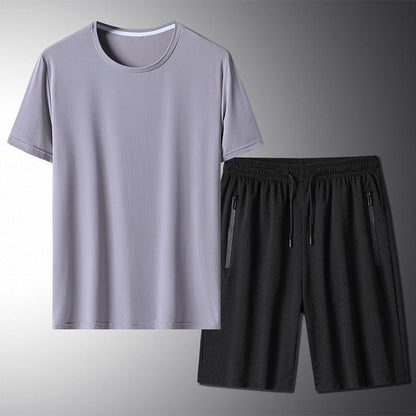 Men's Outdoor Summer Set - Ice Silk T-shirt & Sports Shorts Two-Piece Suit - ForVanity men's sports & entertainment, sports sets Sports Sets