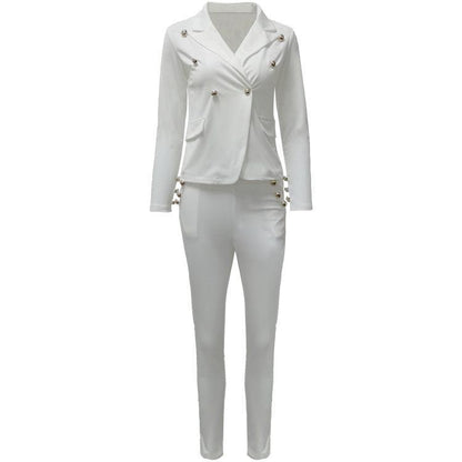 Double-Breasted Long Sleeve Small Suit for Casual & Street Fashion - ForVanity women's clothing, women's suits Pant Suits