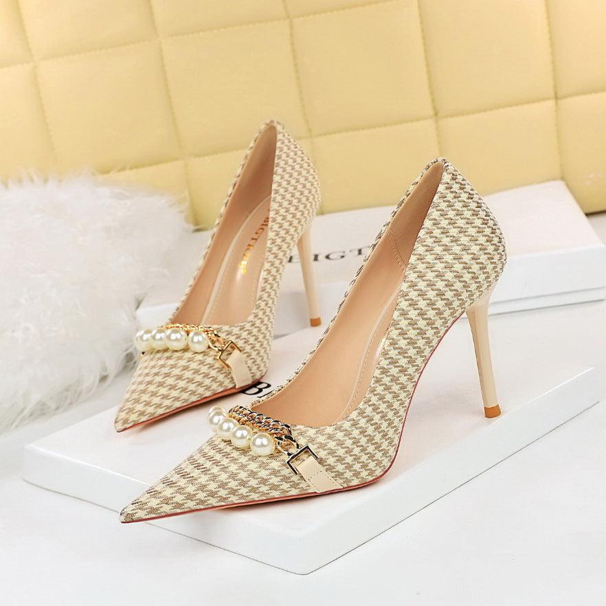 Shallow Mouth Pointed Pearl Chain Pumps - ForVanity pumps, Valentine’s Day, Valentine’s Day Shoes & Bags, women's shoes Pumps