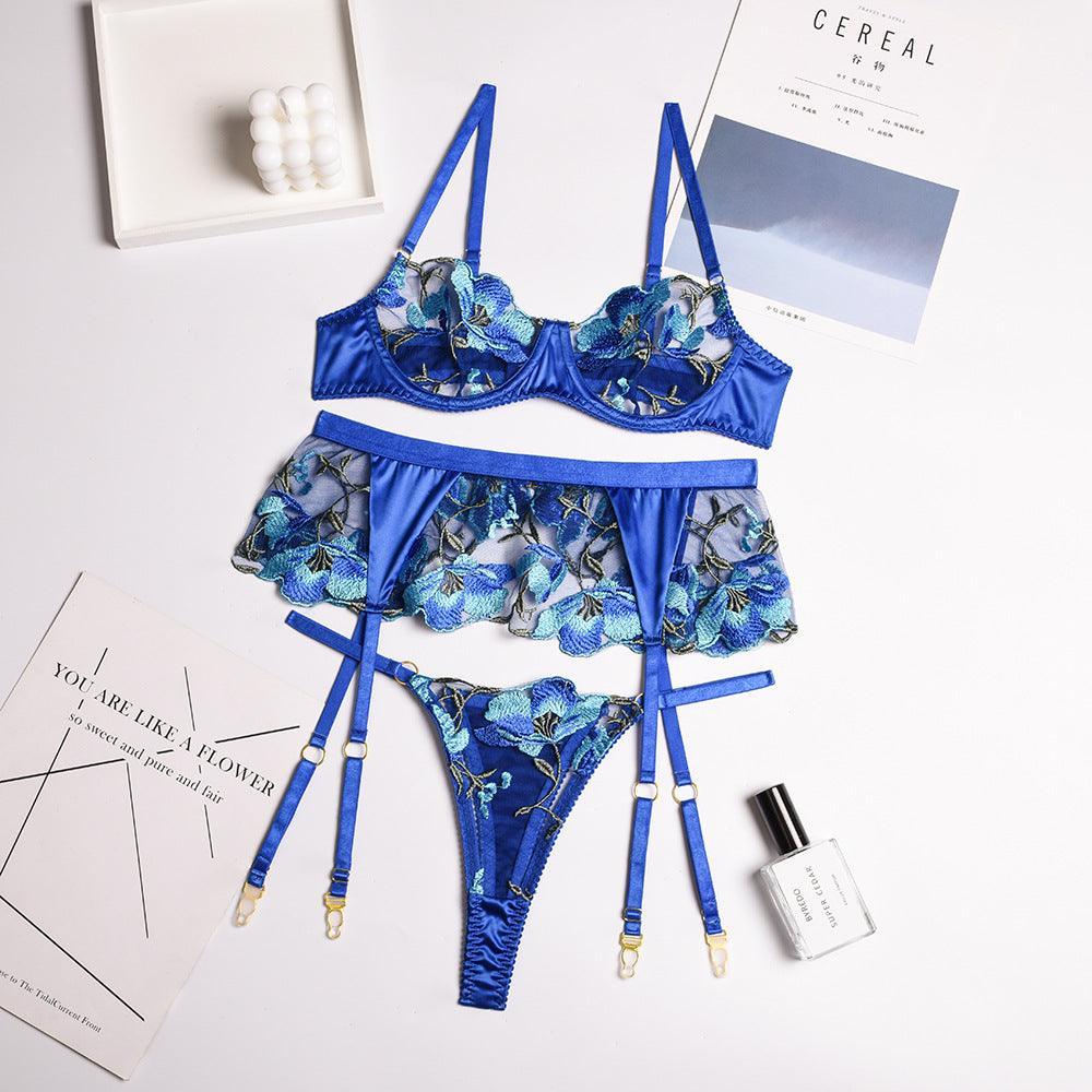 Flower Embroidery Blue Goddess Sexy Lingerie Set - ForVanity lingerie, women's lingerie Lingerie