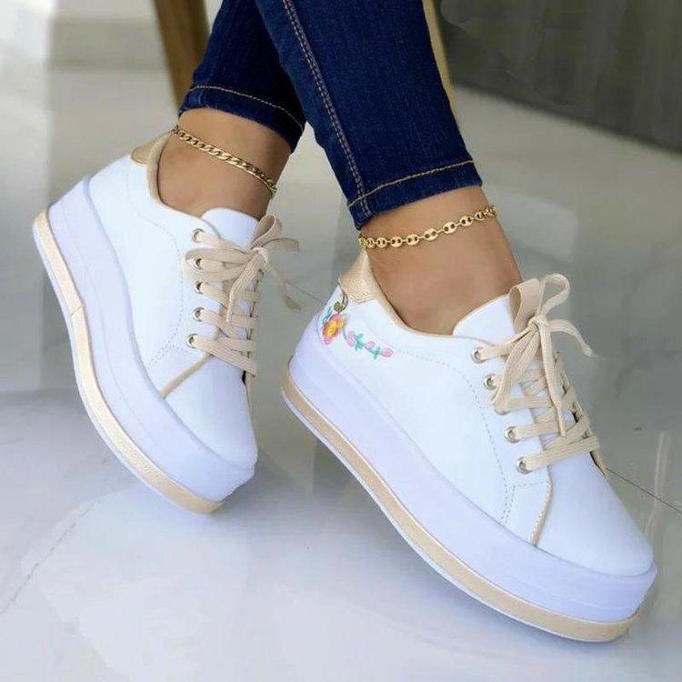 Flowers Embroidery Sneakers For Women Platform Shoes - ForVanity 4