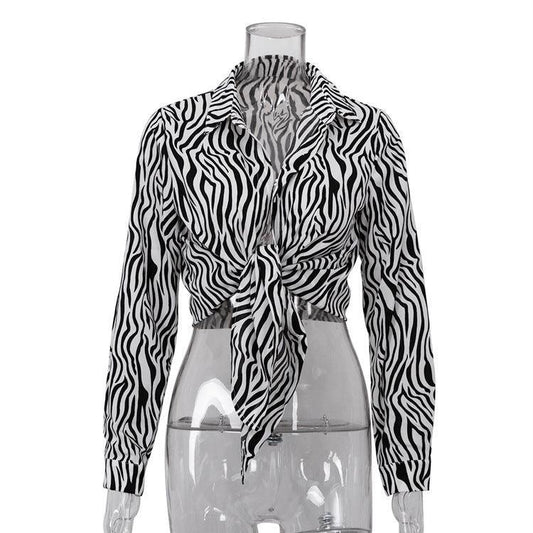 Make a Statement with Our French Style Animal Print Tie Shirt Top - ForVanity blouses & shirts, women's clothing Shirts