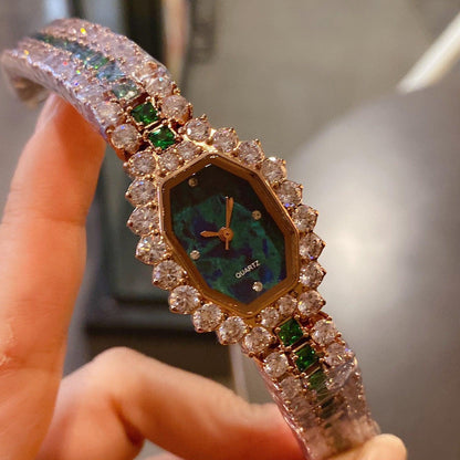 Elegant Full Diamond Green Watch - A Timeless Accessory for Sophisticated Style - ForVanity watches, women's jewellery & watches watches