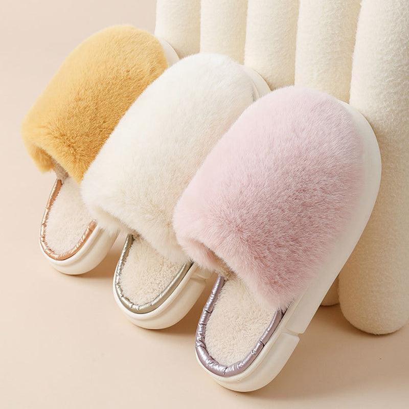 Fuzzy Winter Warm Plush Faux Rabbit Fur House Slippers - ForVanity house slippers, women's shoes Slippers