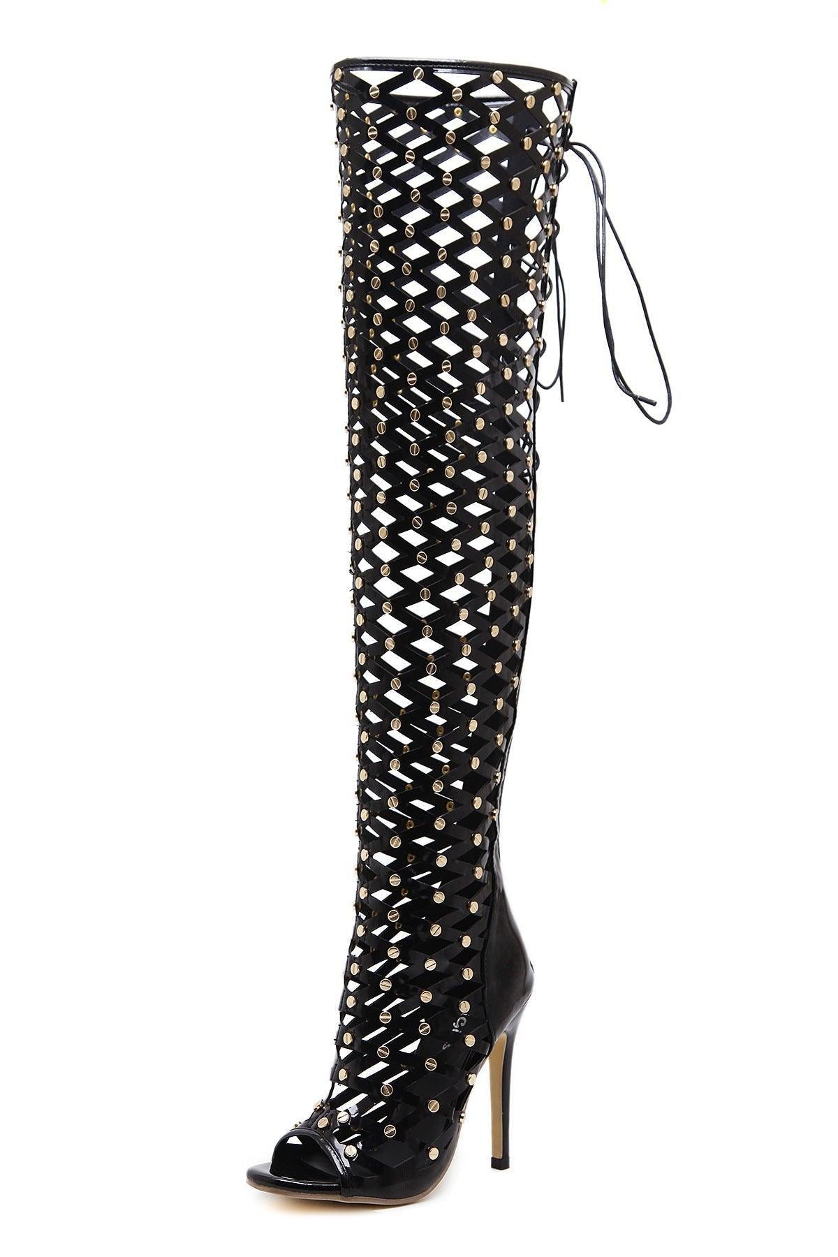 High Heels Stiletto Rivets Over the Knee Boots - ForVanity boots, women's shoes Shoes