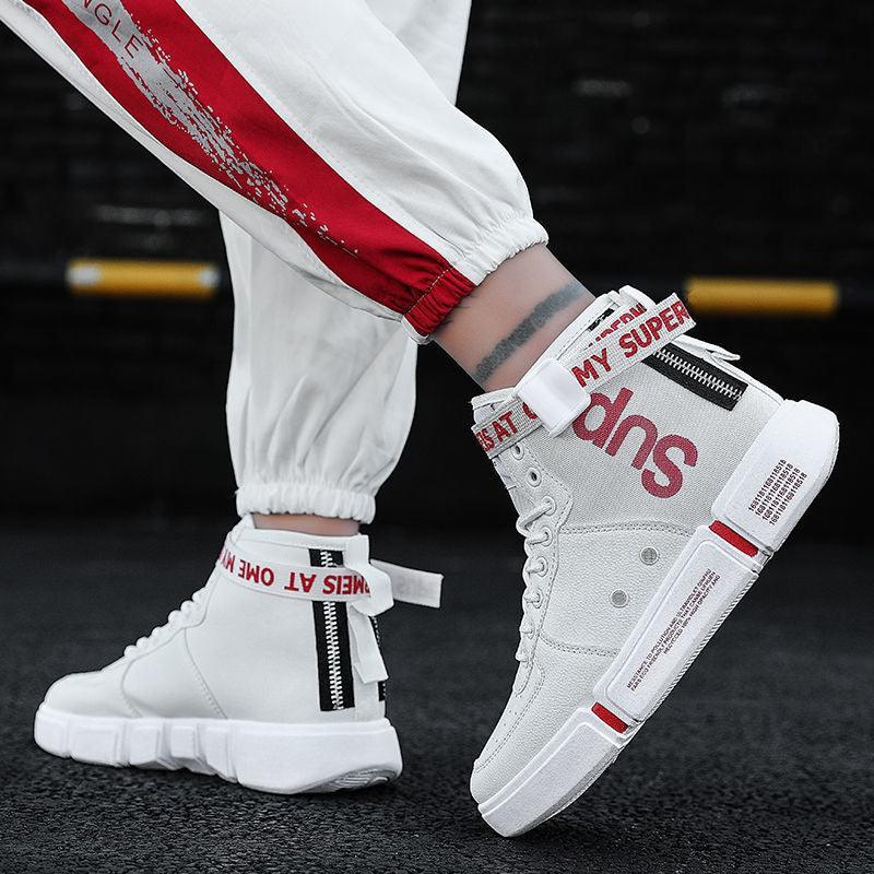 Stylish Men's High-Top Sneakers with Durable PU Upper and Flat Heel - ForVanity men's shoes, sneakers Sneakers