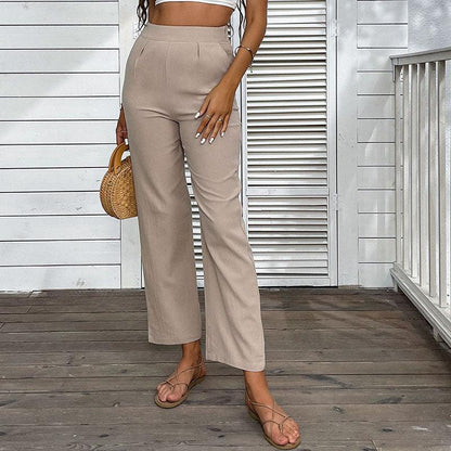Boho & Vacation High Waist Cropped Straight Pants in Pure Color - ForVanity pants & capris, women's clothing Pants