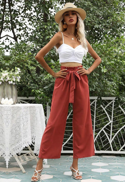 Casual & Street High Waist Wide Leg Capris in Solid Color - ForVanity pants & capris, women's clothing Pants