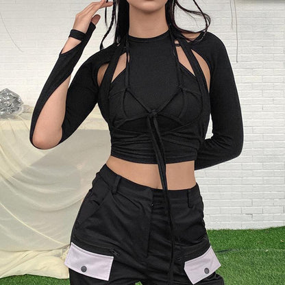 Sexy and Stylish Hollow Out Cutout Lace-Up Crop Top - ForVanity tops & tees, women's clothing Shirts & Tops