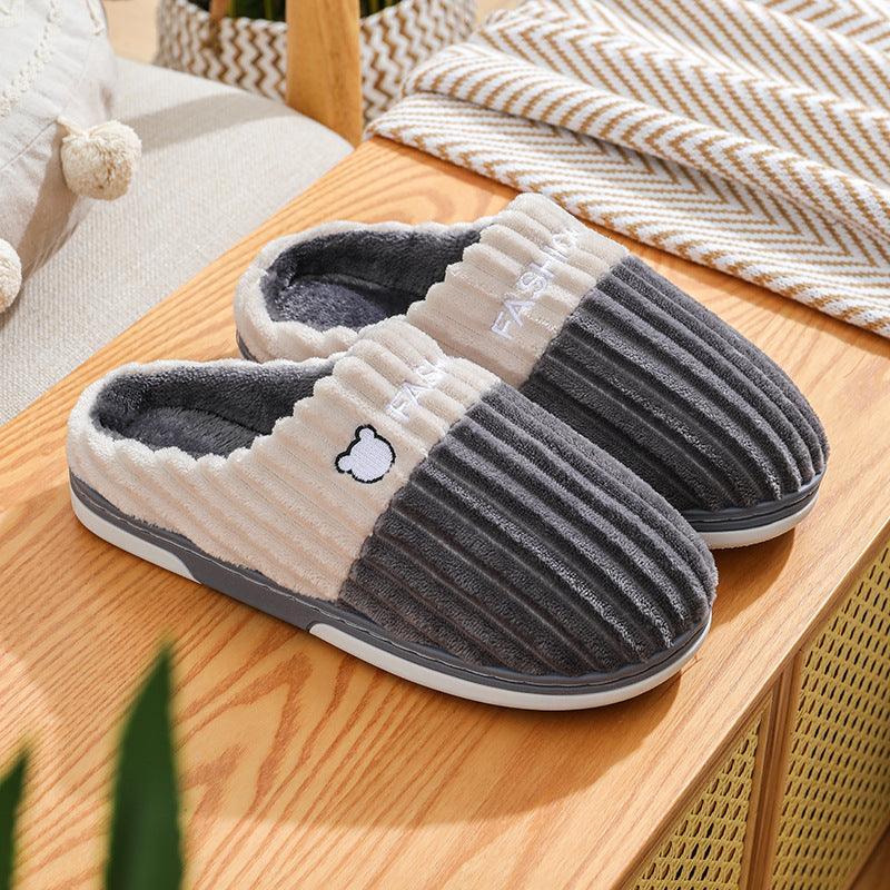 Home Couple Winter Bear Embroidery Slippers - ForVanity house slippers, men's shoes, women's shoes Slippers