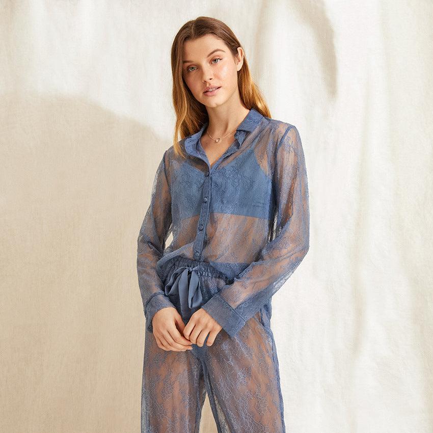 Lace See-through Seductive Two-Piece Home-wear Set - ForVanity sleepwear, Sweet Dreams, women's lingerie Pajamas