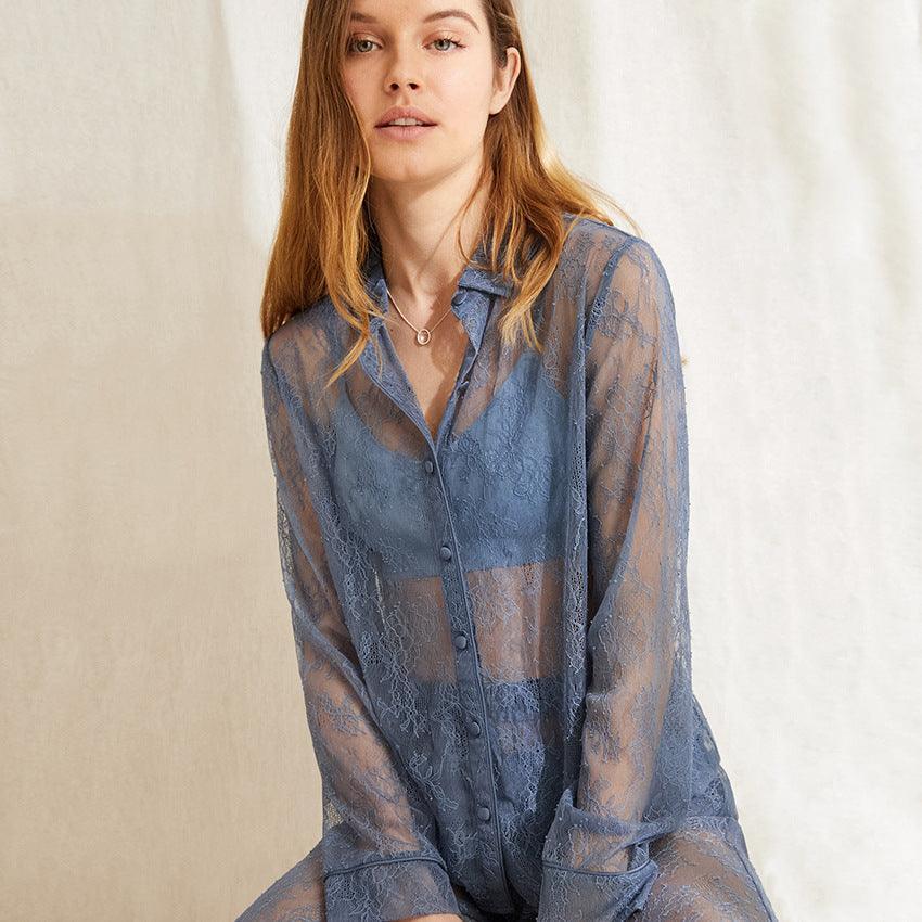 Lace See-through Seductive Two-Piece Home-wear Set - ForVanity sleepwear, Sweet Dreams, women's lingerie Pajamas