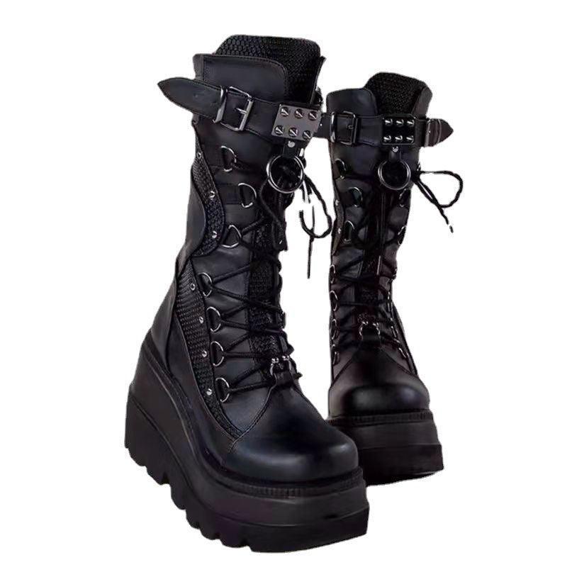 Lace-Up Black Chunky Boots For Women - ForVanity boots, women's shoes Boots