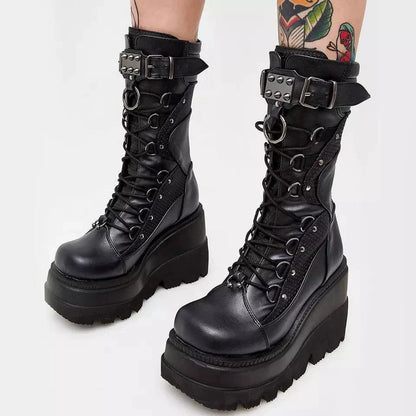 Lace-Up Black Chunky Boots For Women - ForVanity boots, women's shoes Boots