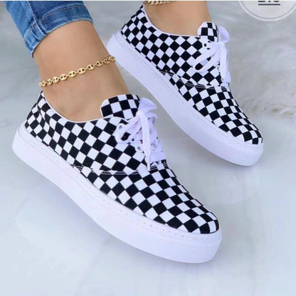 Lace-up Flats Shoes Print Canvas Fashion Walking Sneakers Women - ForVanity 4