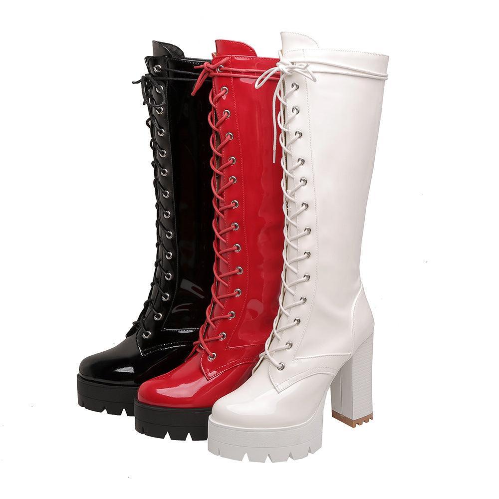 Women's Fashionable Lace-Up Boots - ForVanity boots, women's shoes Boots