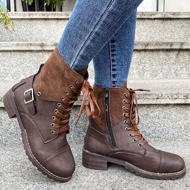 Lace-up Winter Buckle Women Low Heel Boots - ForVanity boots, women's shoes Boots