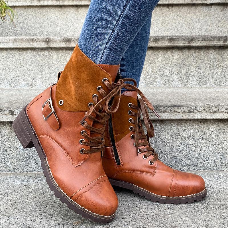 Lace-up Winter Buckle Women Low Heel Boots - ForVanity boots, women's shoes Boots