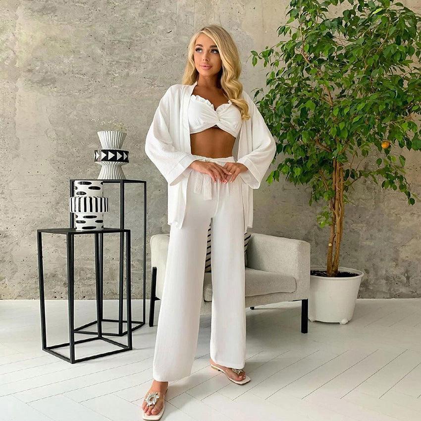 Get Cozy in Our Long-Sleeved Polyester Nightgown Set for Women - ForVanity loungewear, women's clothing, women's fashion Loungewear