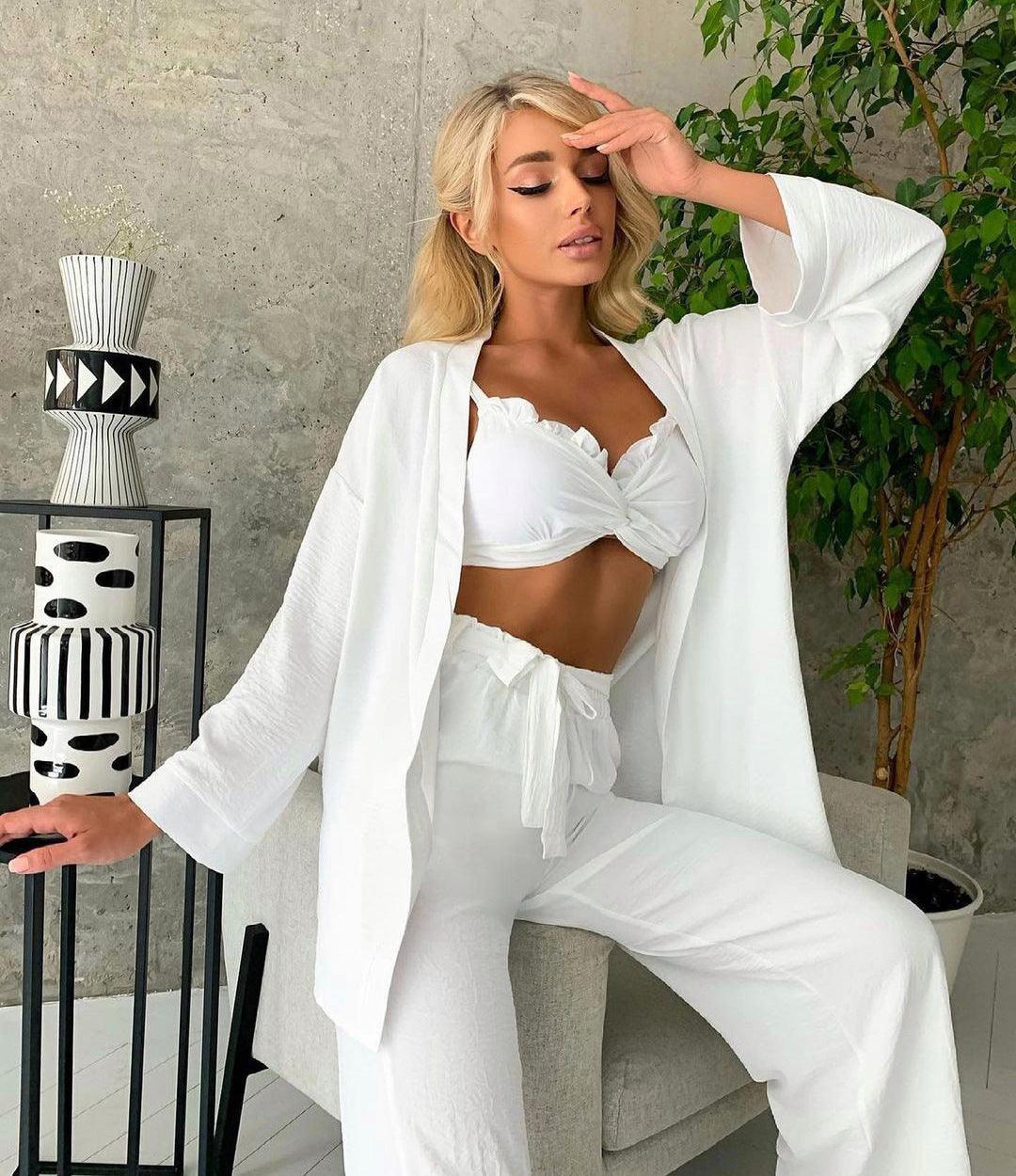 Get Cozy in Our Long-Sleeved Polyester Nightgown Set for Women - ForVanity loungewear, women's clothing, women's fashion Loungewear
