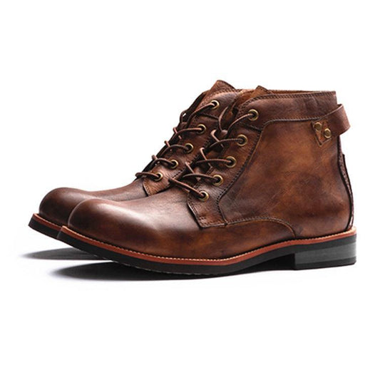 Men Retro Lace-up Low Heel Boots - ForVanity boots, men's shoes Boots