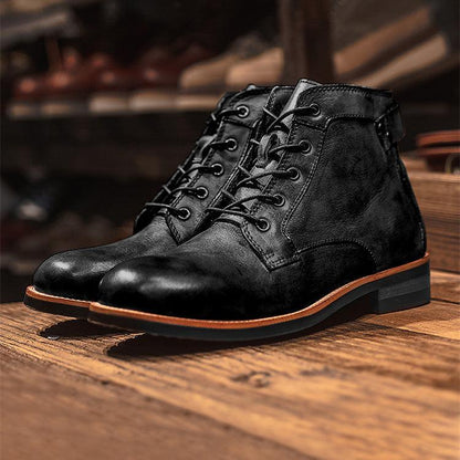 Men Retro Lace-up Low Heel Boots - ForVanity boots, men's shoes Boots