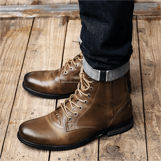 Men Retro Lace-up Low Heel Boots - ForVanity boots, men's boots, men's shoes Boots