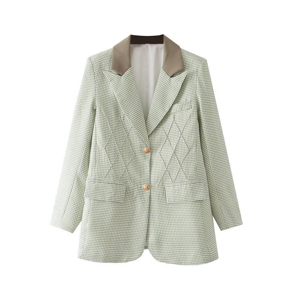 Women's Office Style Bright Line Plaid Contrast Color Blazer - ForVanity blazer, jackets & coats, women's clothing Blazer
