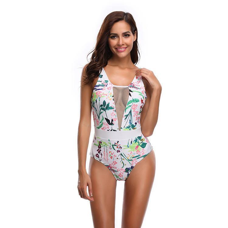 Stylish One Piece Screen Printed Swimwear with Polyester-Spandex Blend - ForVanity women's lingerie, women's swimwear Swimwear