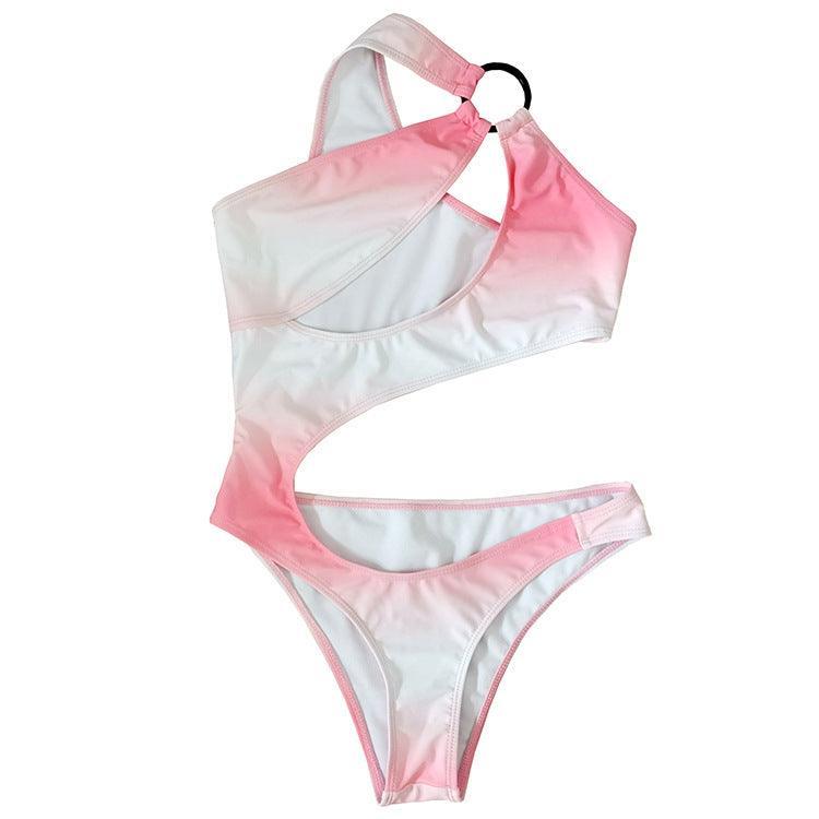 Pink Blooming One-Piece Swimsuit with Cutout and Tie Dye Pattern - ForVanity women's lingerie, women's swimwear Swimwear
