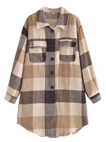 Women's Plaid Casual Mid-Length Coat - Stay Stylish and Comfortable - ForVanity coat, jackets & coats, women's clothing, wool Coat