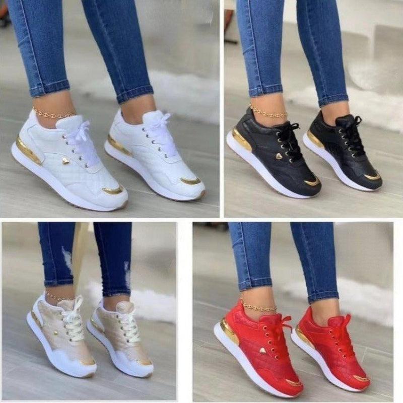 Plaid Sneakers Women Patchwork Lace Up Shoes With Love Decor - ForVanity 4